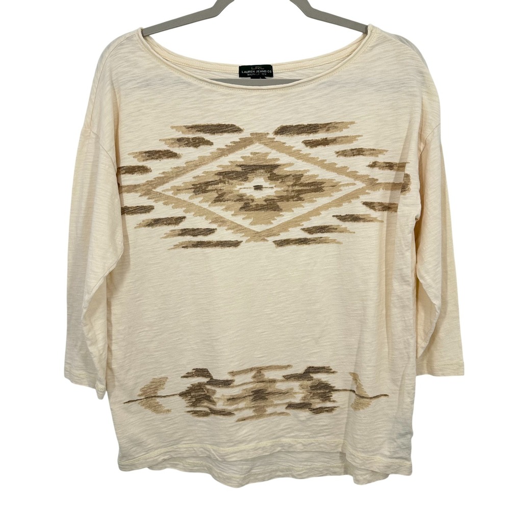 Lauren Ralph Lauren Cream Long Sleeve Aztec Print Tee